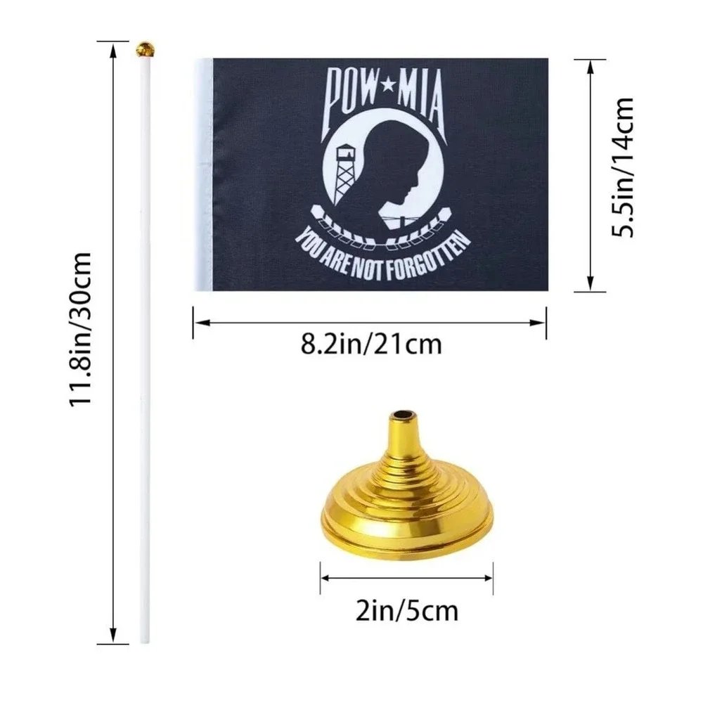 WXTWK 10 Pack POW MIA Desktop Table Flags with Golden Bases, 5.5 x 8.2 Inch Mini